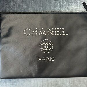 CHANEL Black Clutch with Silver Accents